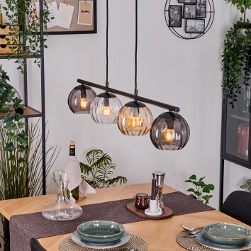 Koyoto Suspension, Boule lumineuse, Suspension Ambre, Clair, Fumé, 4 lumières