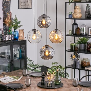 Ripoll Suspension, Boule lumineuse, Suspension grappe Ambre, Clair, Fumé, 4 lumières