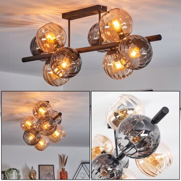 Koyoto Plafonnier, Boule lumineuse Ambre, Fumé, 8 lumières