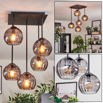 Koyoto Plafonnier, Boule lumineuse Fumé, 5 lumières