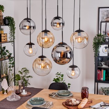 Gastor Suspension, Boule lumineuse, Suspension Ambre, Chrome, Clair, Fumé, 8 lumières
