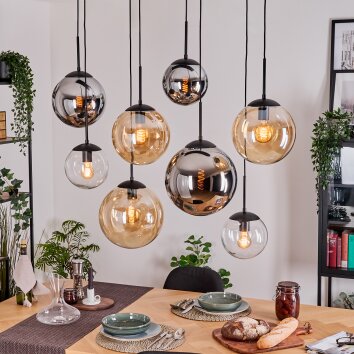 Gastor Suspension, Boule lumineuse, Suspension Ambre, Chrome, Clair, Fumé, 8 lumières