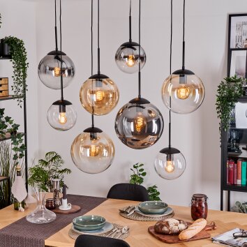 Gastor Suspension, Boule lumineuse, Suspension Ambre, Chrome, Clair, Fumé, 8 lumières
