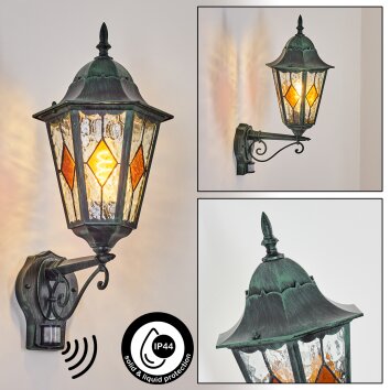Hongkong Lampe murale d´extérieur, Applique murale Vert, Noir, 1 lumière, Détecteur de mouvement