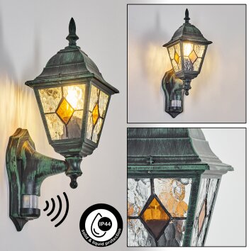 Naofe Lampe murale d´extérieur, Applique murale Vert, Noir, 1 lumière, Détecteur de mouvement