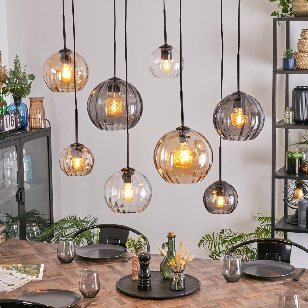 Koyoto Suspension, Boule lumineuse, Suspension Ambre, Clair, Fumé, 8 lumières main product photo