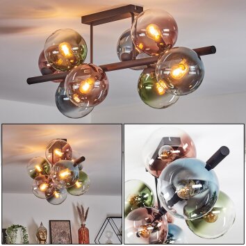 Gastor Plafonnier, Boule lumineuse Bleu, Vert, Clair, Cuivré, 8 lumières