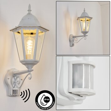 Hongkong Lampe murale d´extérieur, Applique murale Blanc, 1 lumière, Détecteur de mouvement