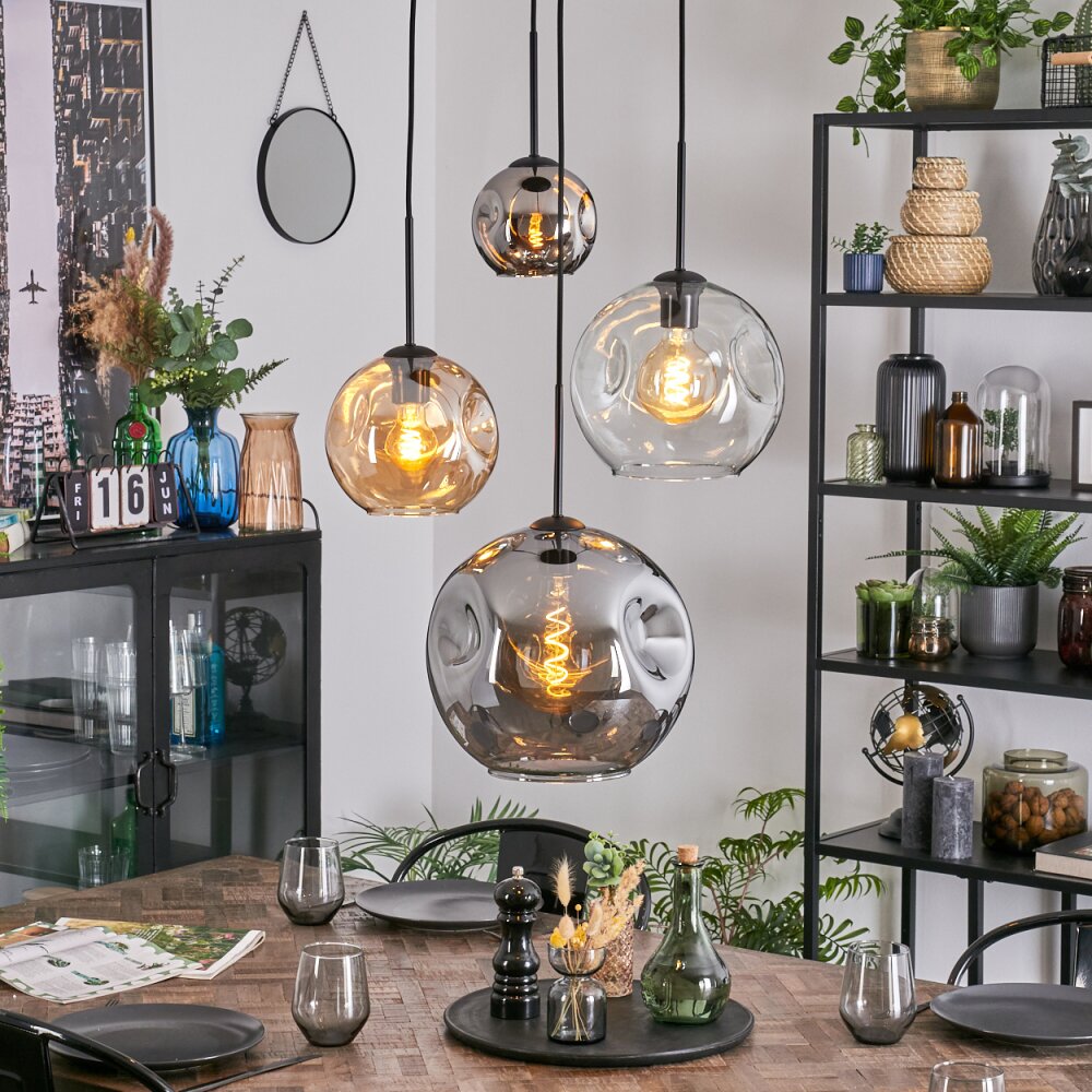 Ripoll Suspension, Boule lumineuse, Suspension grappe Ambre, Chrome, Clair, Fumé, 4 lumières main product photo