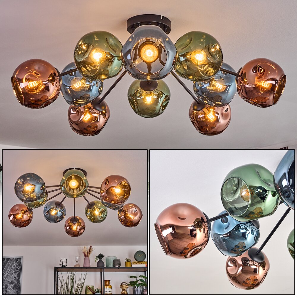 Ripoll Plafonnier, Boule lumineuse Bleu, Vert, Cuivré, 10 lumières main product photo