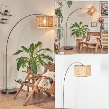 Barcos Lampadaire, Lampadaires arc Nickel mat, Noir, 1 lumière, Abat-jour en tissu