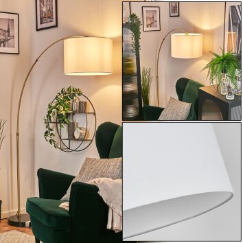 Bassagoda Lampadaire, Lampadaires arc Laiton, Noir, 1 lumière, Abat-jour en tissu