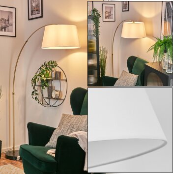 Bassagoda Lampadaire, Lampadaires arc Laiton, Noir, 1 lumière, Abat-jour en tissu