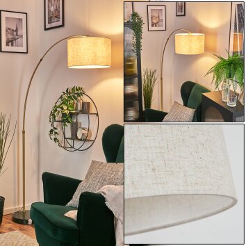 Bassagoda Lampadaire, Lampadaires arc Laiton, Noir, 1 lumière, Abat-jour en tissu