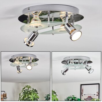 Mirando Plafonnier, Spot de plafond LED Chrome, Argenté, Transparent, 4 lumières