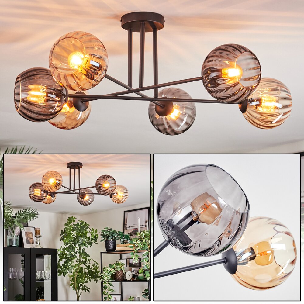 Koyoto Plafonnier, Boule lumineuse 78 cm Ambre, Fumé, 6 lumières main product photo