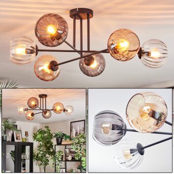 Koyoto Plafonnier, Boule lumineuse 78 cm Ambre, Clair, Fumé, 6 lumières