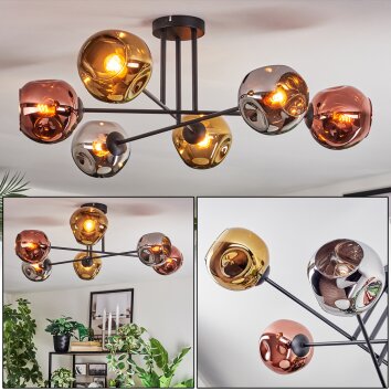 Ripoll Plafonnier, Boule lumineuse Chrome, Or, Cuivré, Fumé, 6 lumières