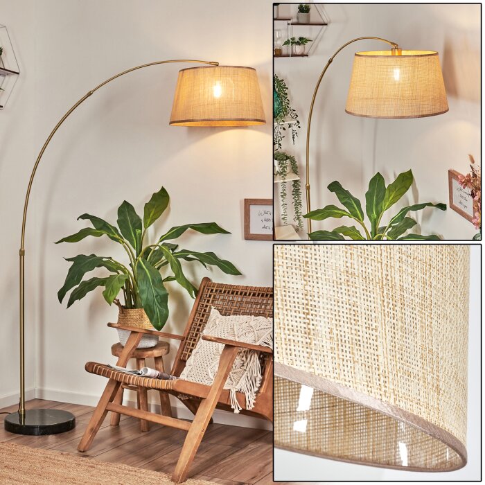 Sabadim Lampadaire, Lampadaires arc Laiton, Noir, 1 lumière, Abat-jour en tissu