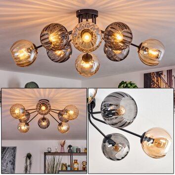 Koyoto Plafonnier, Boule lumineuse 85 cm Ambre, Fumé, 8 lumières