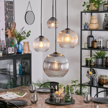 Koyoto Suspension, Boule lumineuse, Suspension grappe Ambre, Clair, Fumé, 4 lumières