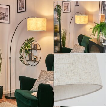 Bassagoda Lampadaire, Lampadaires arc Chrome, Noir, 1 lumière, Abat-jour en tissu