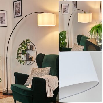 Bassagoda Lampadaire, Lampadaires arc Chrome, Noir, 1 lumière, Abat-jour en tissu