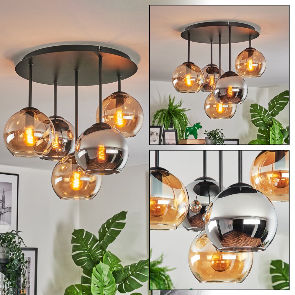 Koyoto Plafonnier, Boule lumineuse 45 cm Ambre, Chrome, Fumé, 5 lumières main product photo