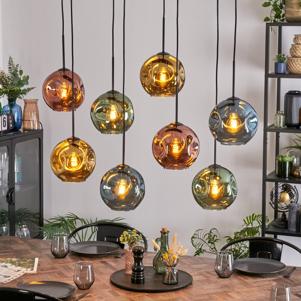 Ripoll Suspension, Boule lumineuse, Suspension Bleu, Or, Vert, Cuivré, 8 lumières main product photo