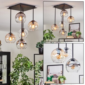 Koyoto Plafonnier, Boule lumineuse Ambre, Clair, Fumé, 5 lumières