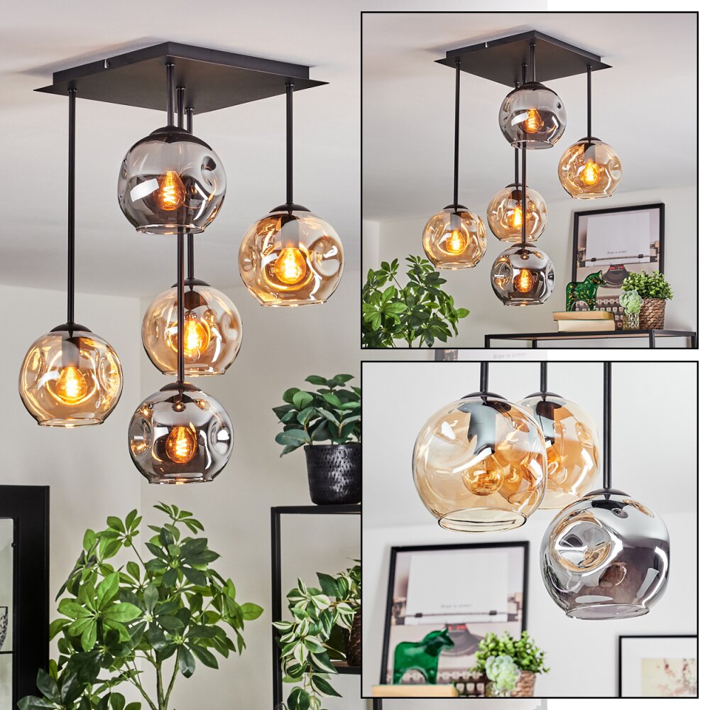 Ripoll Plafonnier, Boule lumineuse Ambre, Fumé, 5 lumières main product photo