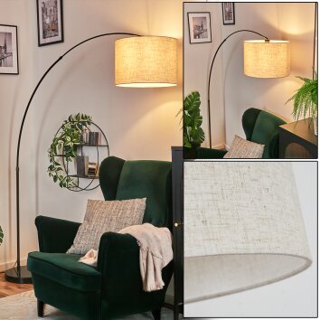 Bassagoda Lampadaire, Lampadaires arc Chrome, Noir, 1 lumière, Abat-jour en tissu