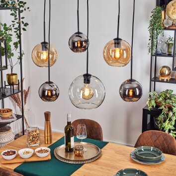 Koyoto Suspension, Boule lumineuse, Suspension Ambre, Chrome, Clair, Fumé, 6 lumières Koyoto Suspension, Boule lumineuse, Suspension Ambre, Chrome, Clair, Fumé, 6 lumières
