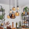 Koyoto Suspension, Boule lumineuse, Suspension Ambre, Chrome, Clair, Fumé, 6 lumières