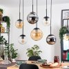 Gastor Suspension, Boule lumineuse, Suspension Ambre, Chrome, Clair, Fumé, 6 lumières