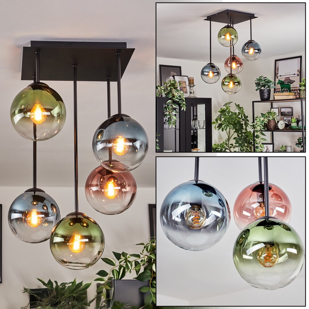 Gastor Plafonnier, Boule lumineuse Bleu, Vert, Clair, Cuivré, 5 lumières main product photo