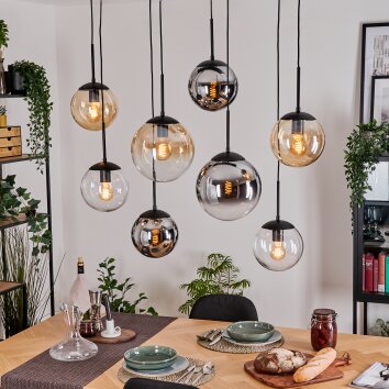 Gastor Suspension, Boule lumineuse, Suspension Ambre, Chrome, Clair, Fumé, 8 lumières