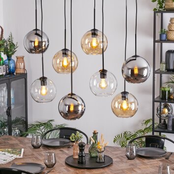 Koyoto Suspension, Boule lumineuse, Suspension Ambre, Chrome, Clair, Fumé, 8 lumières