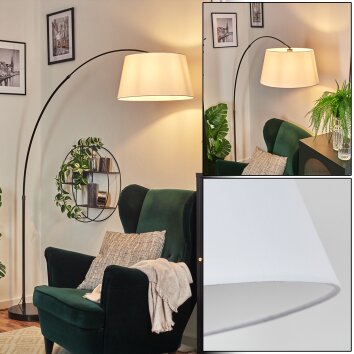 Bassagoda Lampadaire, Lampadaires arc Chrome, Noir, 1 lumière, Abat-jour en tissu