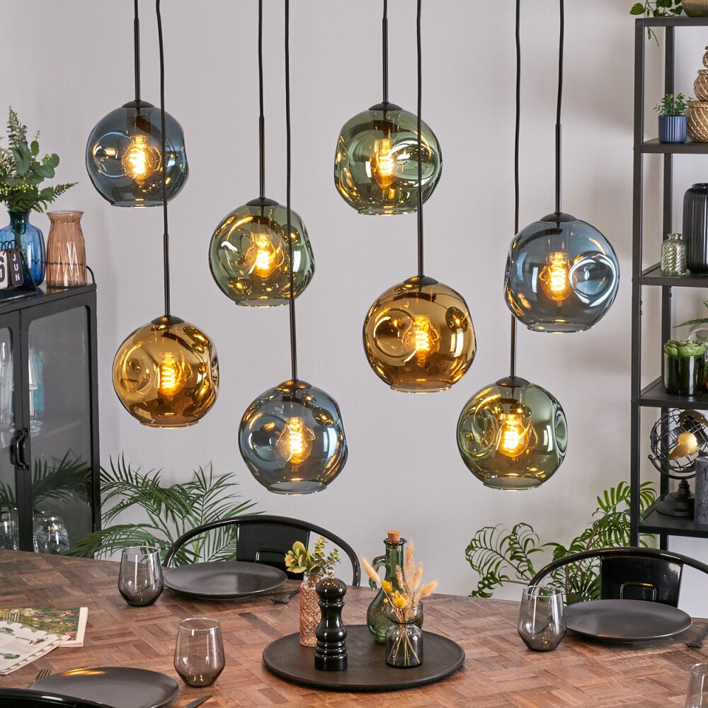 Ripoll Suspension, Boule lumineuse, Suspension Bleu, Or, Vert, 8 lumières main product photo