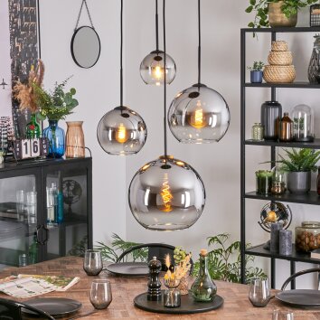 Koyoto Suspension, Boule lumineuse, Suspension 35 cm Chrome, Clair, Fumé, 4 lumières