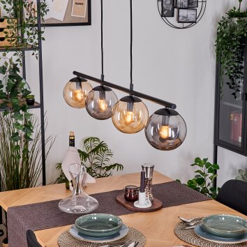Gastor Suspension, Boule lumineuse, Suspension Ambre, Fumé, 4 lumières