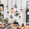 Gastor Suspension, Boule lumineuse, Suspension Ambre, Chrome, Clair, Fumé, 8 lumières