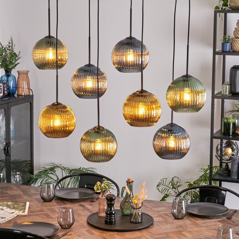 Koyoto Suspension, Boule lumineuse, Suspension Bleu, Or, Vert, 8 lumières main product photo