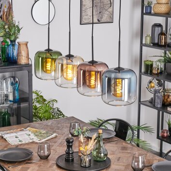 Lauden Suspension, Suspension Ambre, Bleu, Vert, Clair, Cuivré, 4 lumières Lauden Suspension, Suspension Ambre, Bleu, Vert, Clair, Cuivré, 4 lumières