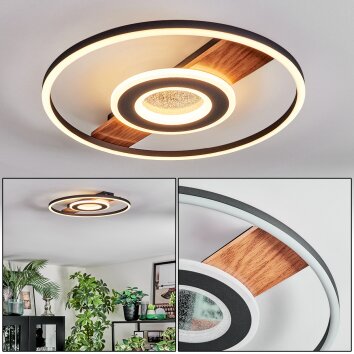 Hadel Plafonnier LED Couleur bois, Noir, 1 lumière