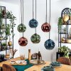 Ripoll Suspension, Boule lumineuse, Suspension Bleu, Vert, Cuivré, 6 lumières