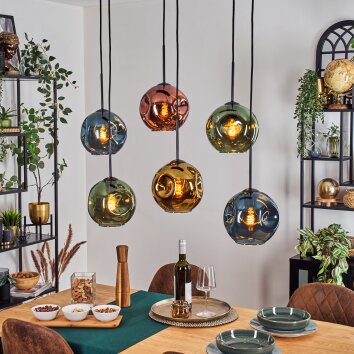 Ripoll Suspension, Boule lumineuse, Suspension Bleu, Or, Vert, Cuivré, 6 lumières Ripoll Suspension, Boule lumineuse, Suspension Bleu, Or, Vert, Cuivré, 6 lumières