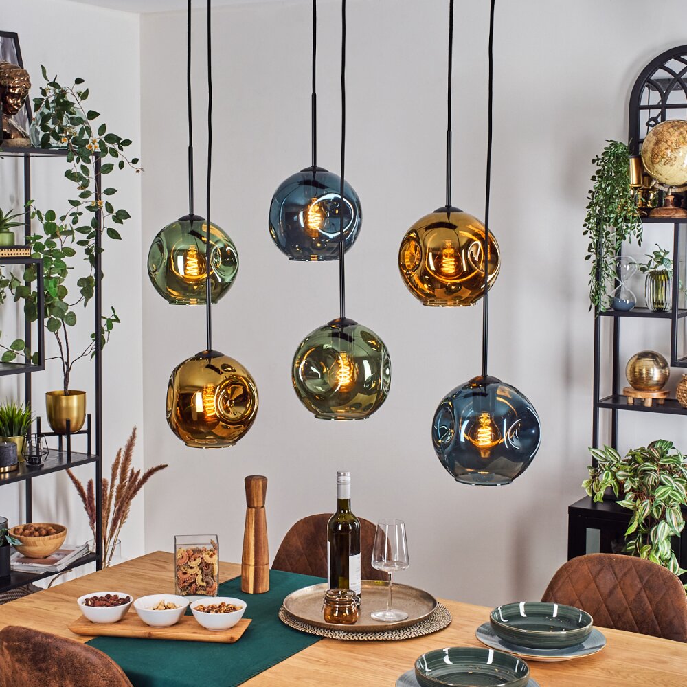 Ripoll Suspension, Boule lumineuse, Suspension Bleu, Or, Vert, 6 lumières main product photo