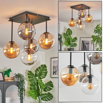 Gastor Plafonnier, Boule lumineuse Ambre, Clair, Fumé, 5 lumières